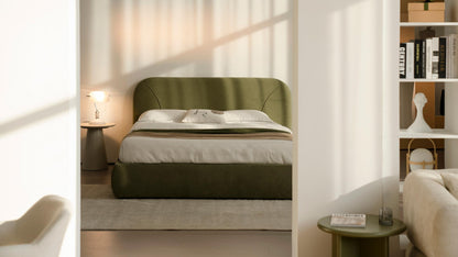 Lit en tissu vert avec sommier Softy