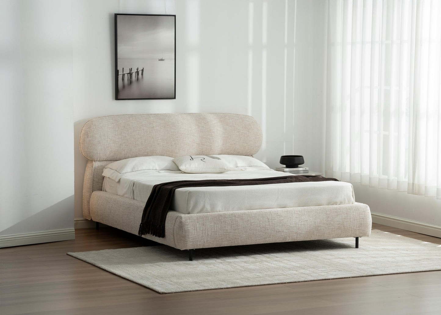 Lit en tissu avec sommier inclus Emilie