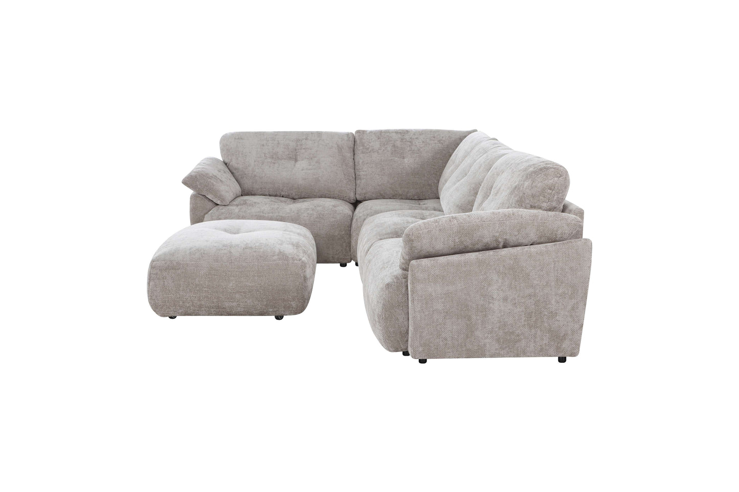 Canapé d'angle avec pouf en tissu anti tache réversible , 321x228xH97CM - EDEN