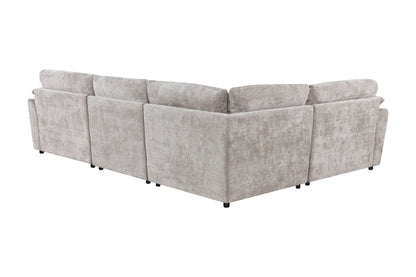 Canapé d'angle avec pouf en tissu anti tache réversible , 321x228xH97CM - EDEN