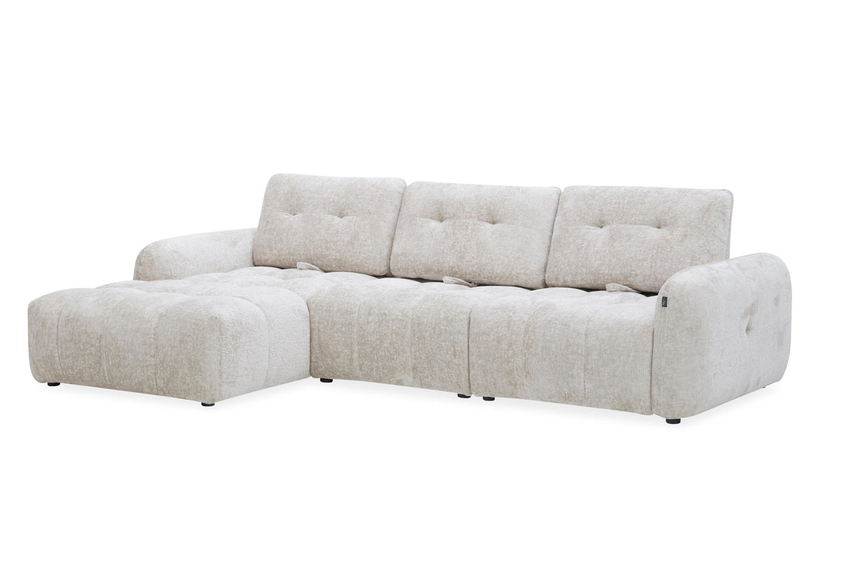 Canapé avec meridienne large avec dossier convertible tissu anti tâche, 265x209xH89CM - HAZEL