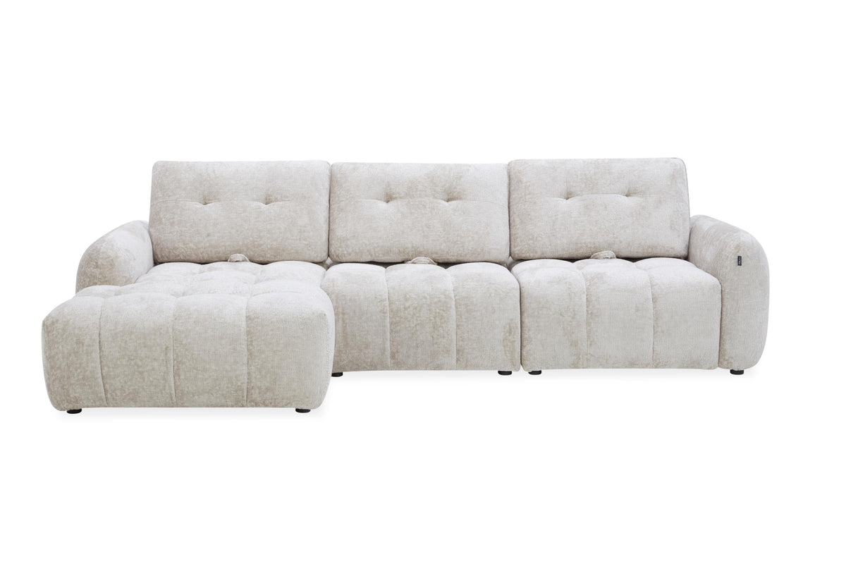 Canapé avec meridienne large avec dossier convertible tissu anti tâche, 265x209xH89CM - HAZEL