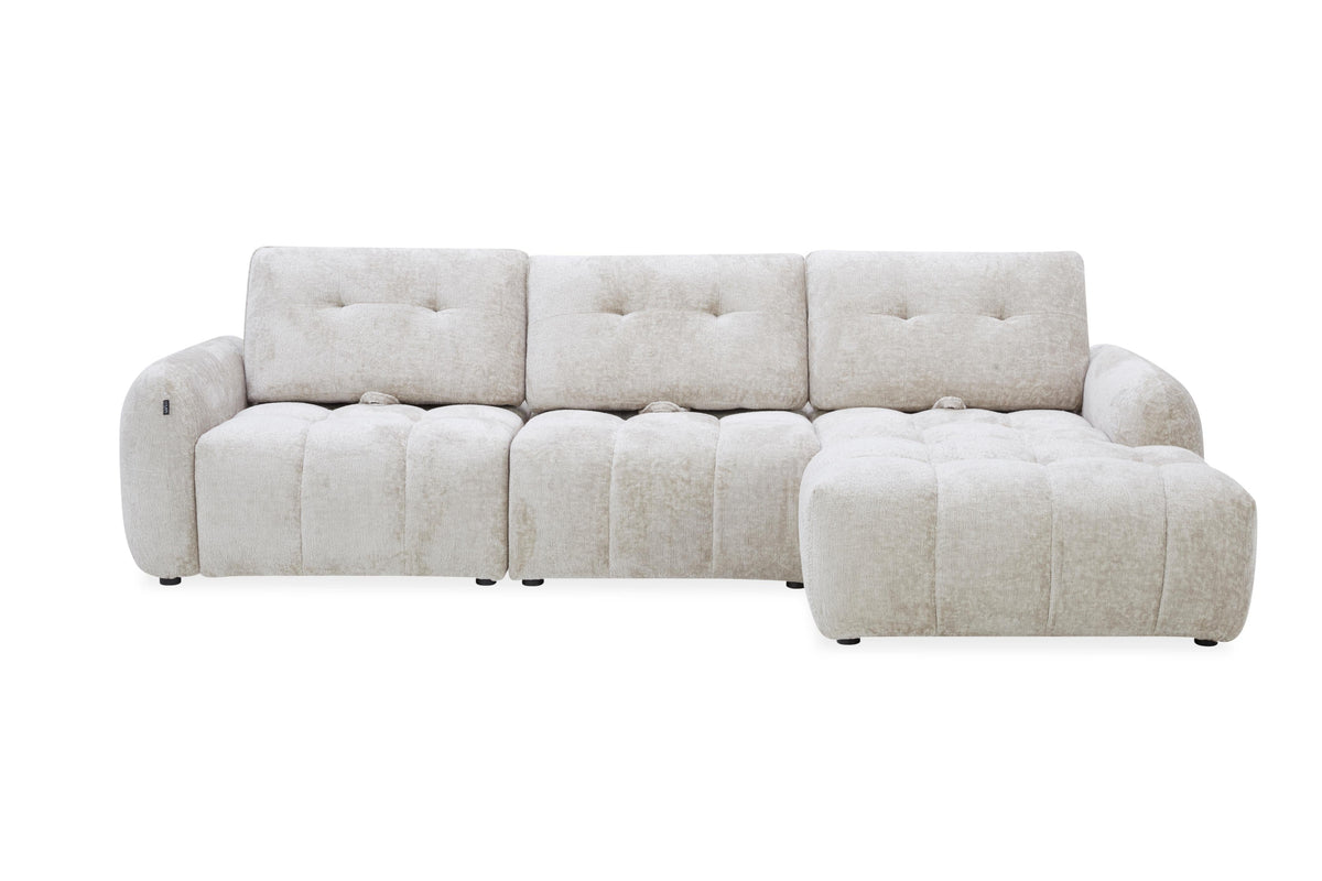 Canapé avec meridienne large avec dossier convertible tissu anti tâche, 265x209xH89CM - HAZEL