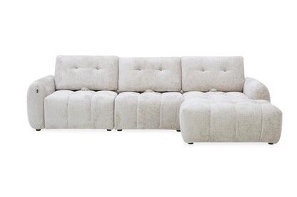 Canapé avec meridienne large avec dossier convertible tissu anti tâche, 265x209xH89CM - HAZEL