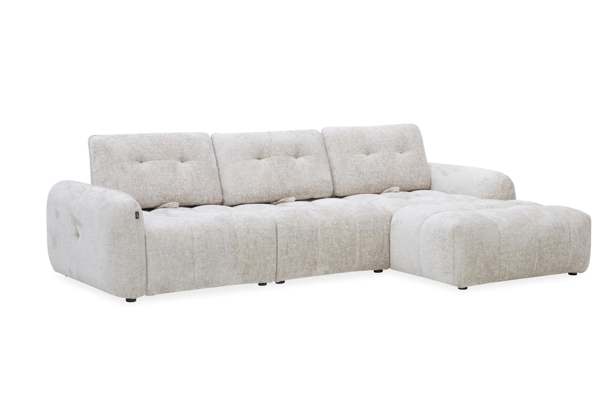 Canapé avec meridienne large avec dossier convertible tissu anti tâche, 265x209xH89CM - HAZEL