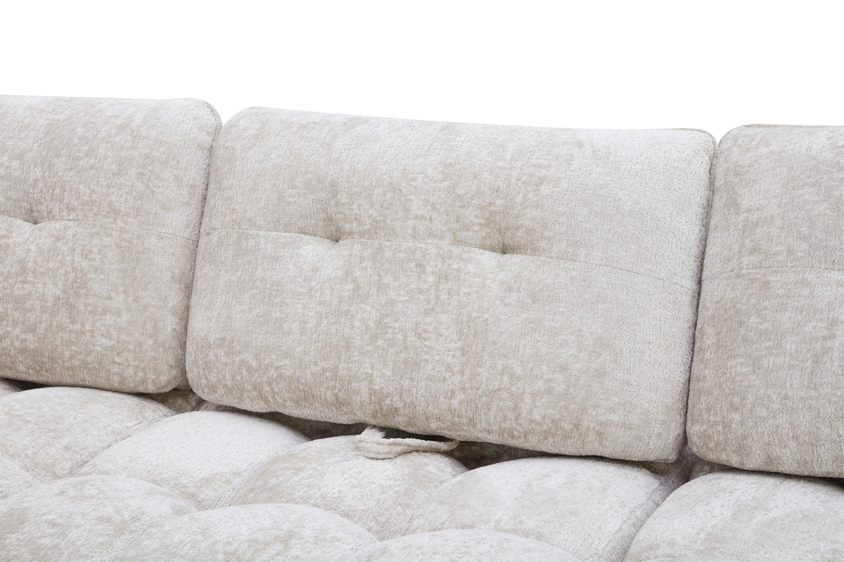 Canapé avec meridienne large avec dossier convertible tissu anti tâche, 265x209xH89CM - HAZEL