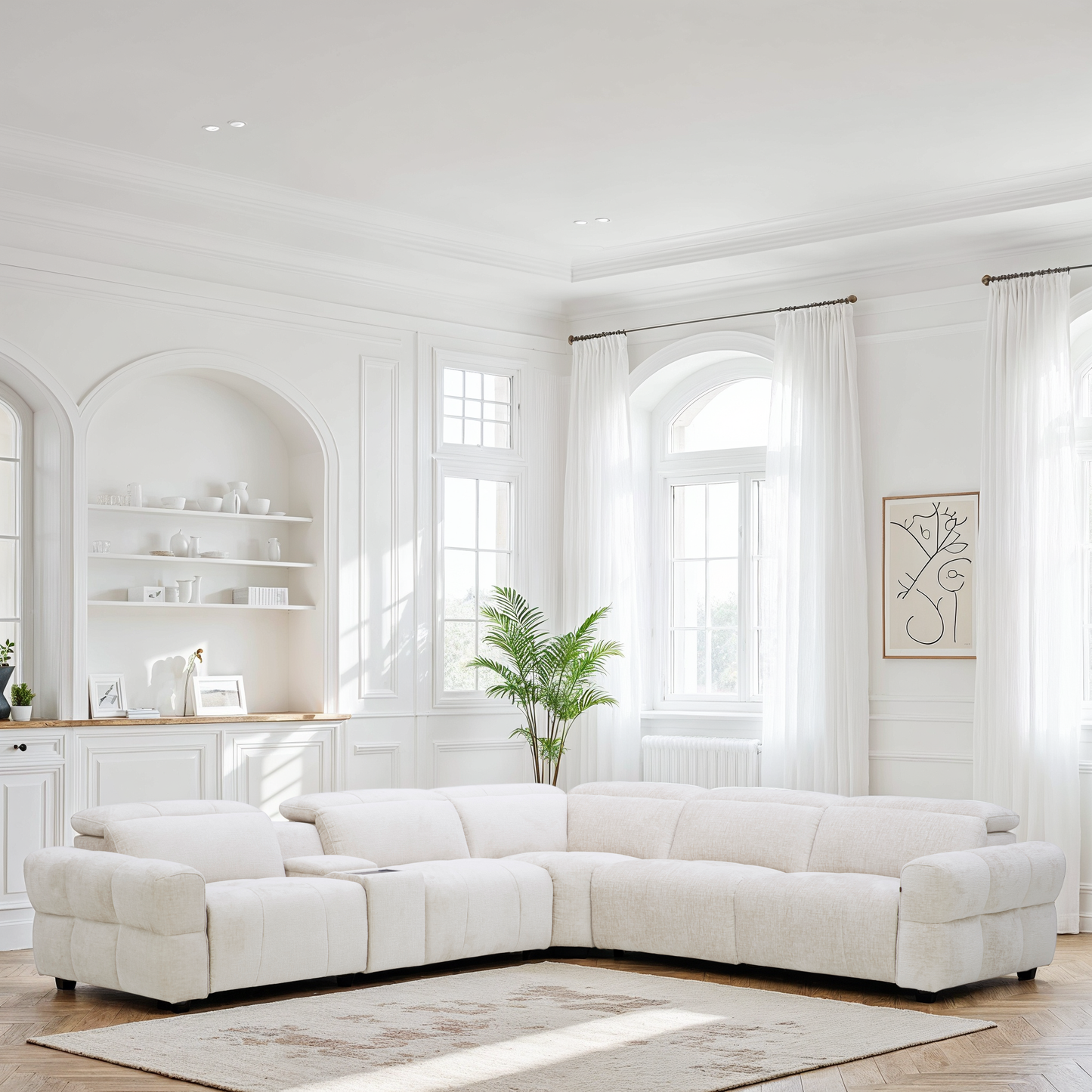 Canapé d'angle en tissu anti tache avec 3 relax, 344x311CM - CLEO