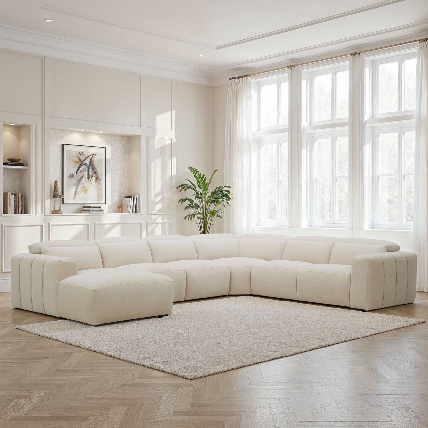 Canapé d'angle panoramique en tissu anti tache, 384x307xH77/101CM - DENISE