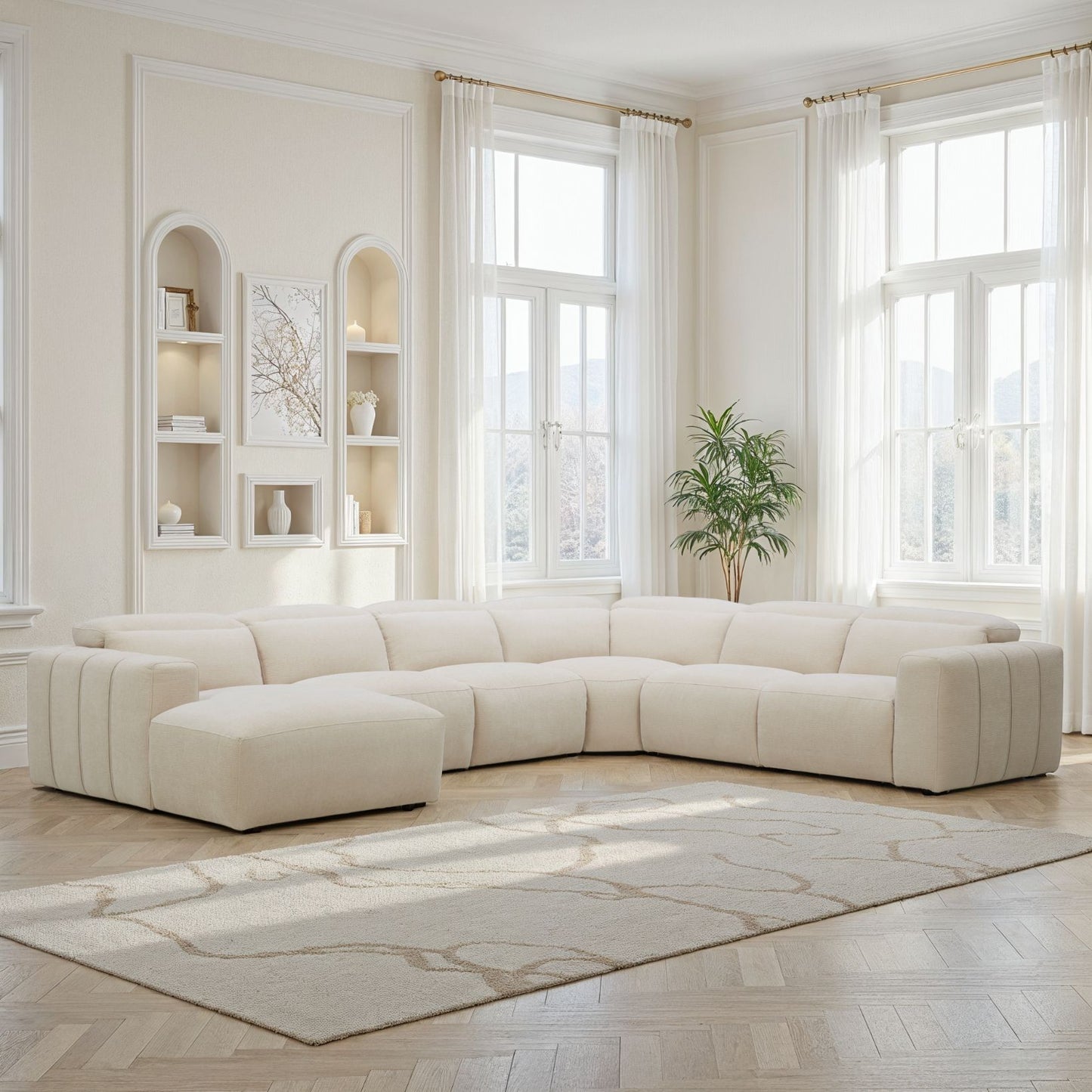 Canapé d'angle panoramique en tissu anti tache, 384x307xH77/101CM - DENISE