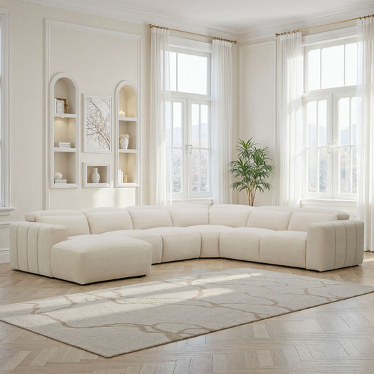 Canapé d'angle panoramique en tissu anti tache, 384x307xH77/101CM - DENISE