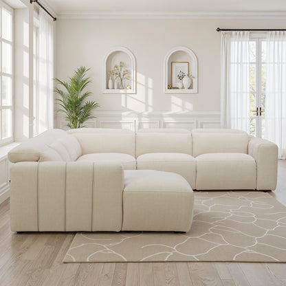 Canapé d'angle panoramique en tissu anti tache, 384x307xH77/101CM - DENISE