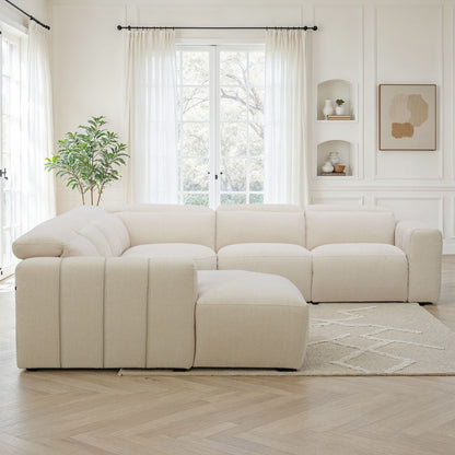 Canapé d'angle panoramique en tissu anti tache, 384x307xH77/101CM - DENISE