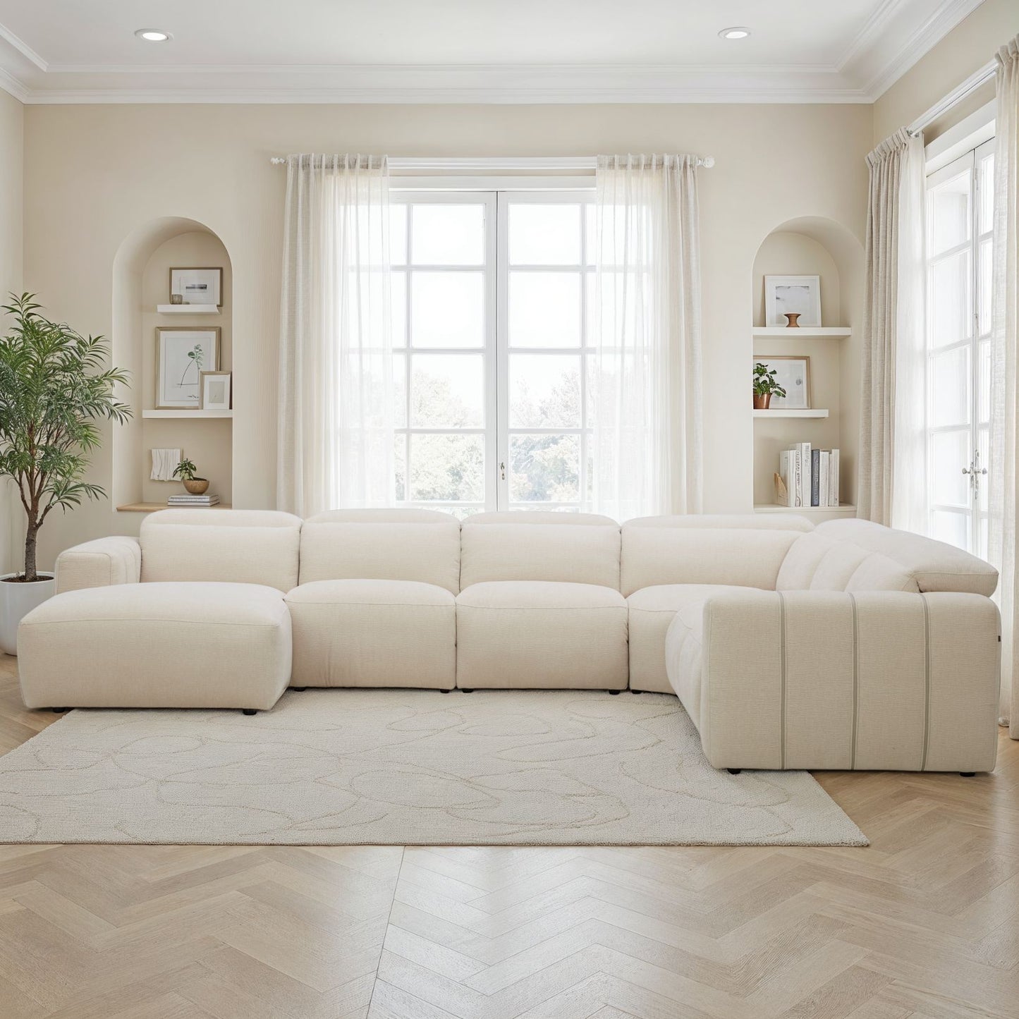 Canapé d'angle panoramique en tissu anti tache, 384x307xH77/101CM - DENISE