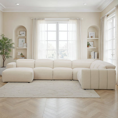 Canapé d'angle panoramique en tissu anti tache, 384x307xH77/101CM - DENISE