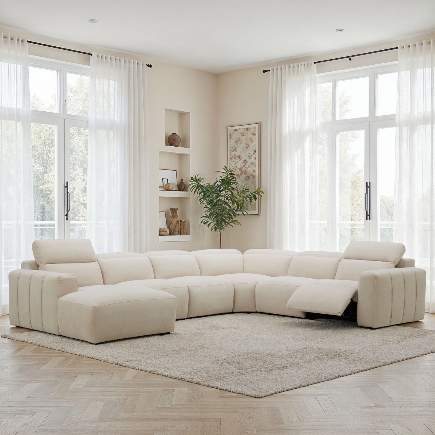 Canapé d'angle panoramique en tissu anti tache, 384x307xH77/101CM - DENISE