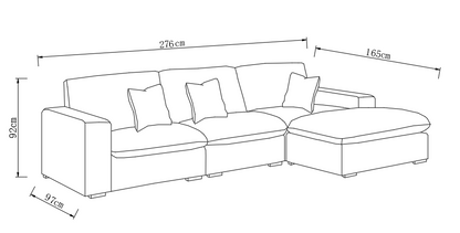 Canapé angle en velours côtelé réversible (Pouf inclus), 278x97xH95cm - MILA