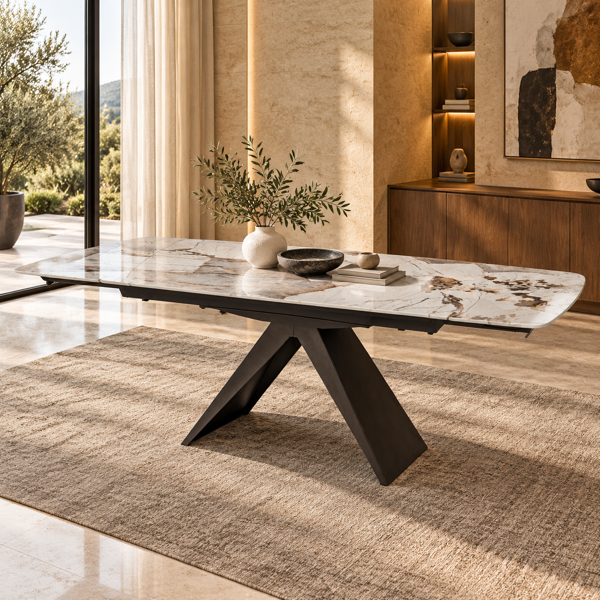 Table à manger extensible avec plateau en céramique, 160-240x90xH76CM - KYREN