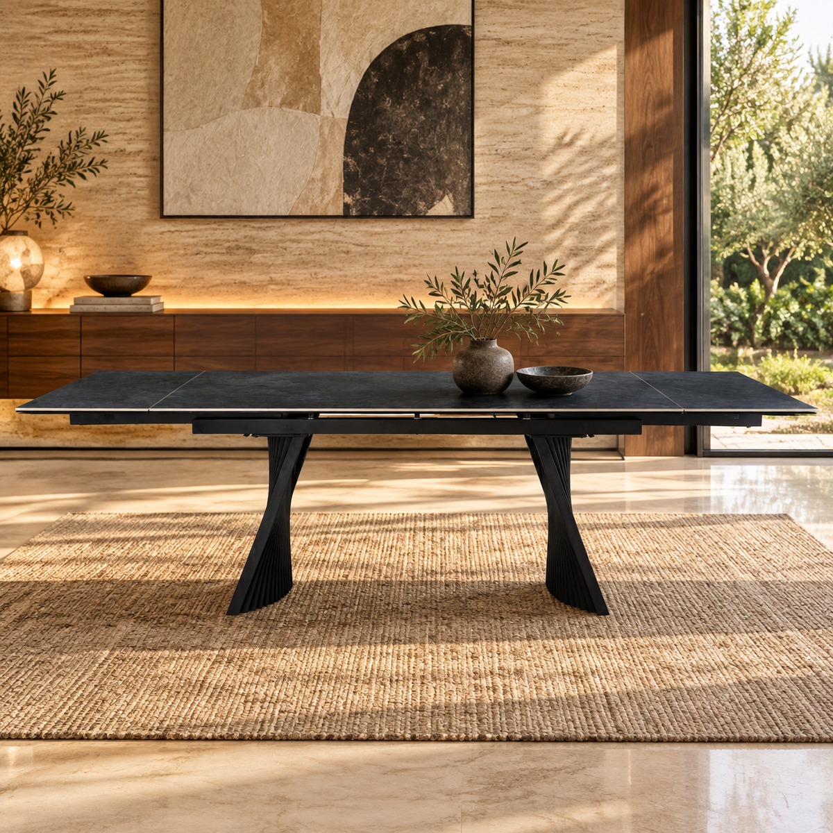 Table à manger extensible avec plateau en céramique, 200-300x100xH76CM - AURELIA