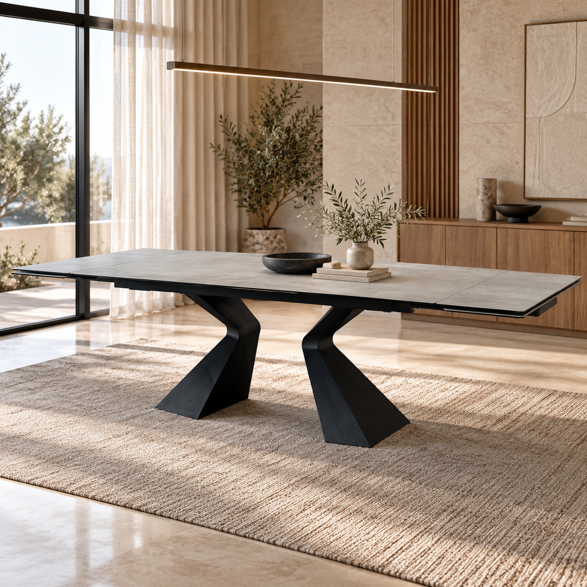 Table à manger extensible avec plateau en céramique, 180-260x100xH76CM - AXTON