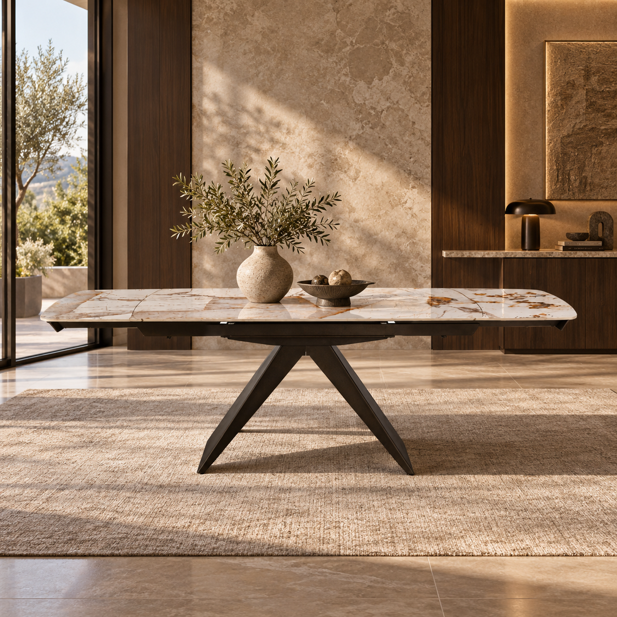 Table à manger extensible avec plateau en céramique, 160-240x90xH76CM - KYREN