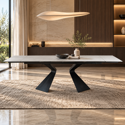 Table à manger extensible avec plateau en céramique, 180-260x100xH76CM - AXTON