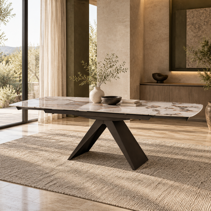 Table à manger extensible avec plateau en céramique, 160-240x90xH76CM - KYREN