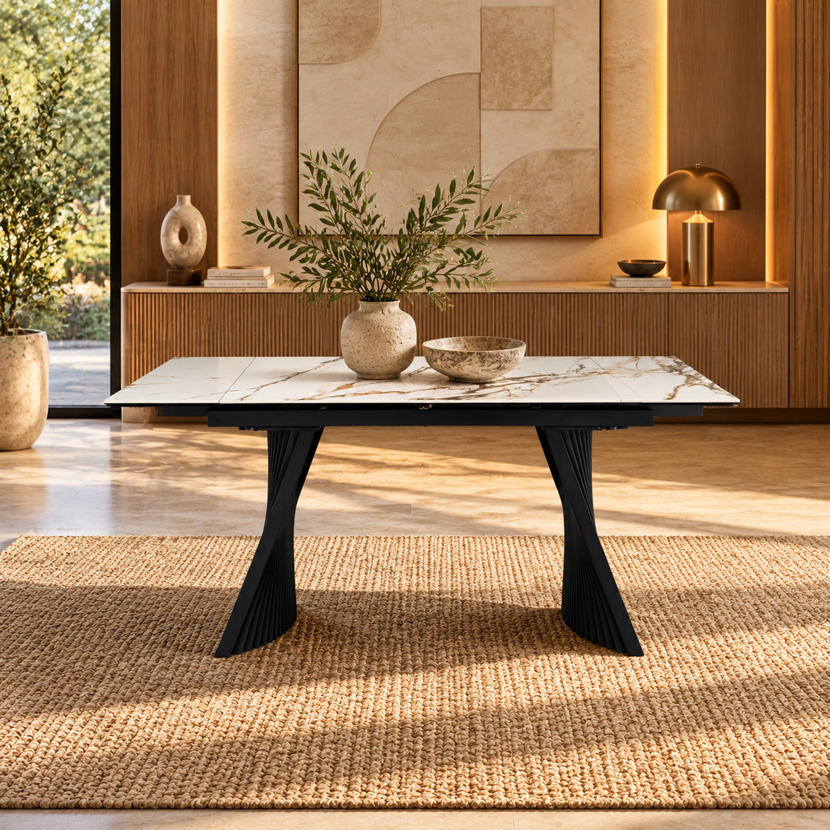 Table à manger extensible avec plateau en céramique, 200-300x100xH76CM - AURELIA