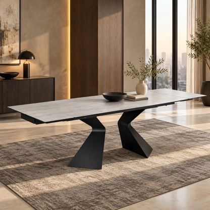 Table à manger extensible avec plateau en céramique, 180-260x100xH76CM - AXTON
