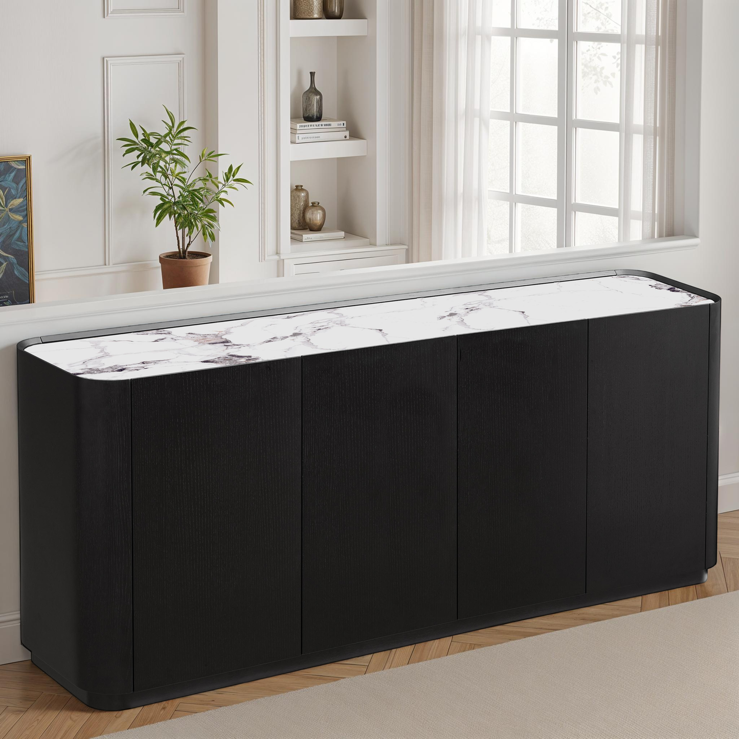 Buffet en particules de bois plateau céramique, H80,7CM - NERO