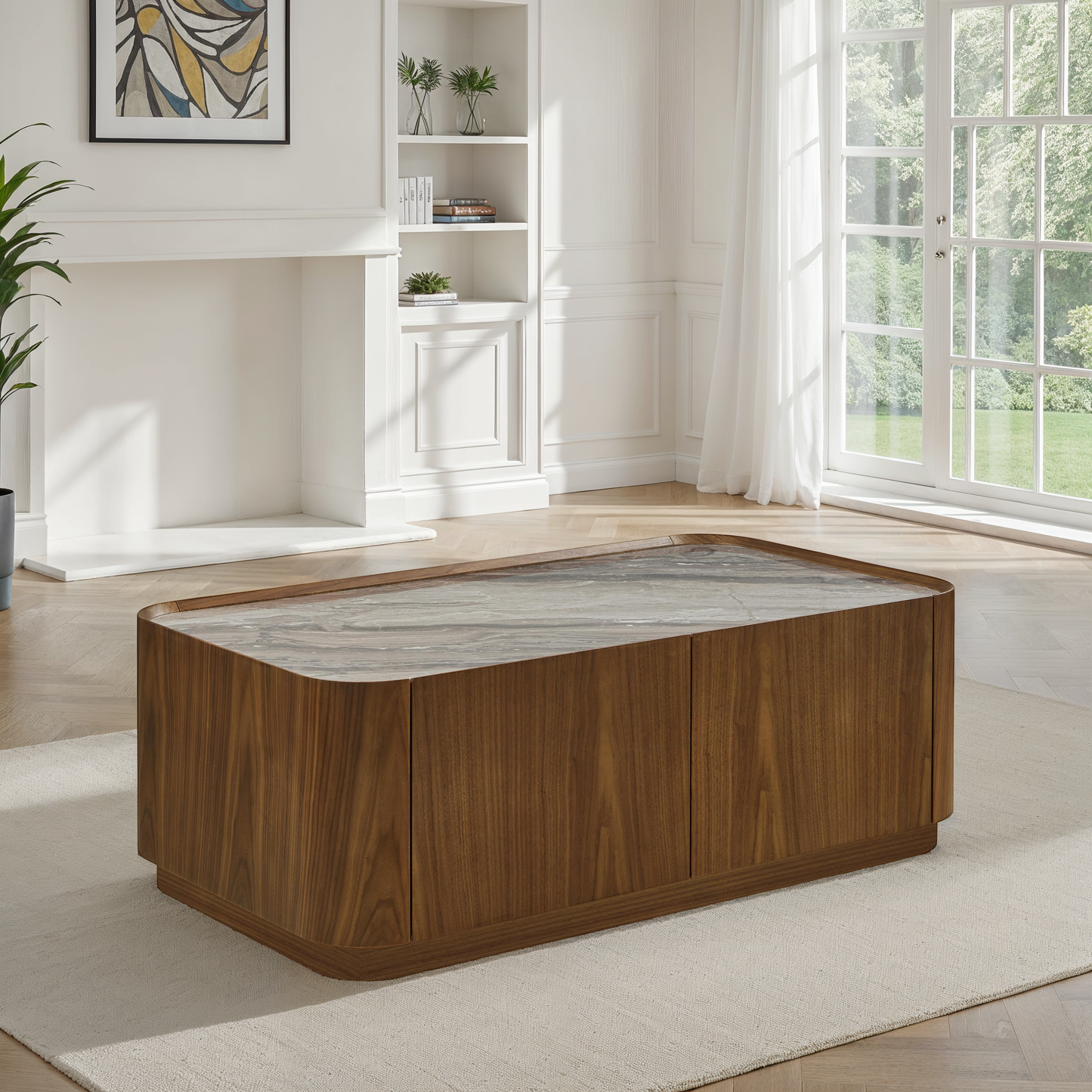 Table basse en particules de bois plateau céramique, 110x60xH38,7CM - NERO