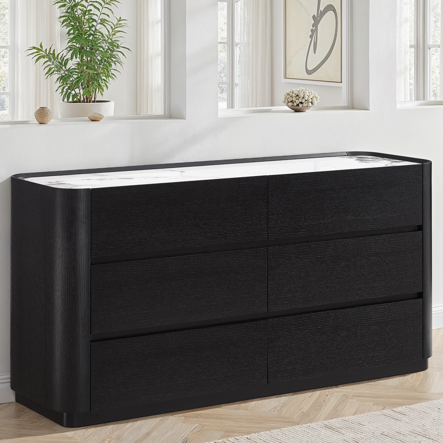 Vaisselier en particules de bois plateau céramique, 150x45xH76,6CM - NERO