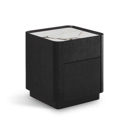 Table basse en particules de bois plateau céramique, 40x40xH45,7CM - NERO
