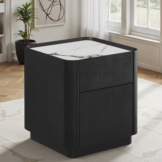 Table basse en particules de bois plateau céramique, 40x40xH45,7CM - NERO