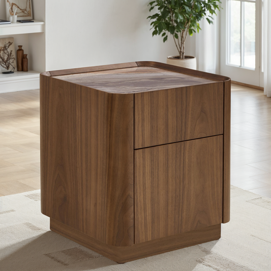 Table basse en particules de bois plateau céramique, 40x40xH45,7CM - NERO