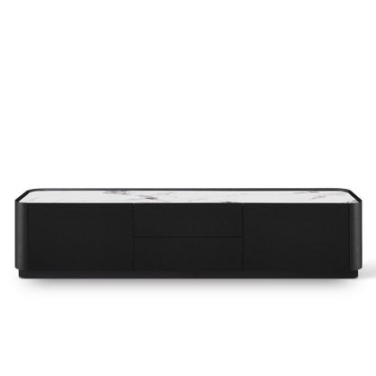 Meuble TV en particules de bois plateau céramique, H45,7CM - NERO