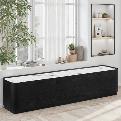 Meuble TV en particules de bois plateau céramique, H45,7CM - NERO