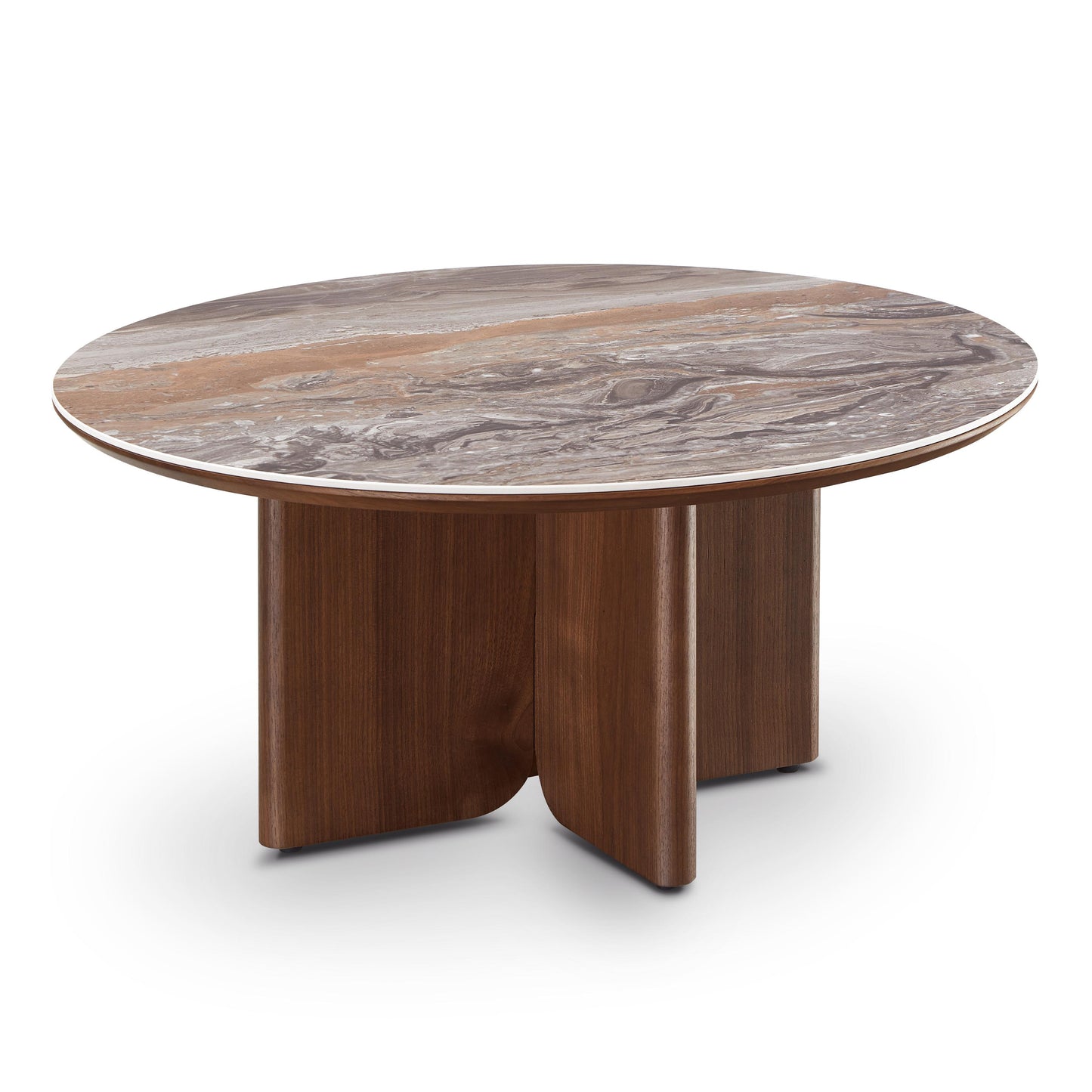 Table basse en particules de bois plateau céramique rond, D80xH38CM - NERO