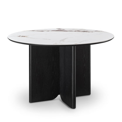 Table à manger en particules de bois plateau céramique rond, H76CM - NERO