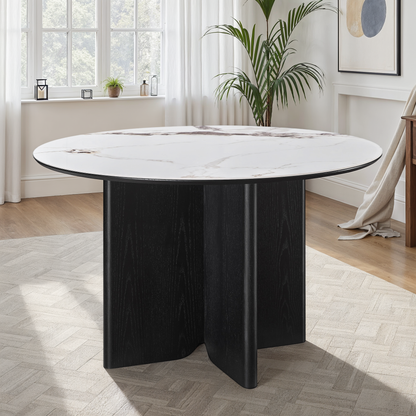 Table à manger en particules de bois plateau céramique rond, H76CM - NERO