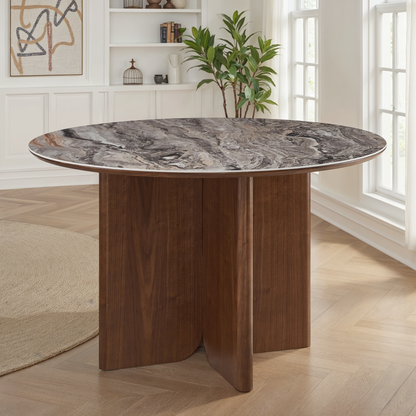 Table à manger en particules de bois plateau céramique rond, H76CM - NERO