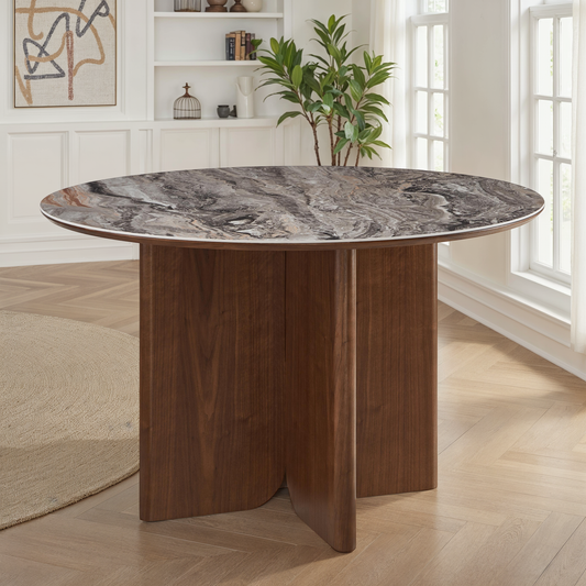 Table à manger en particules de bois plateau céramique rond, H76CM - NERO