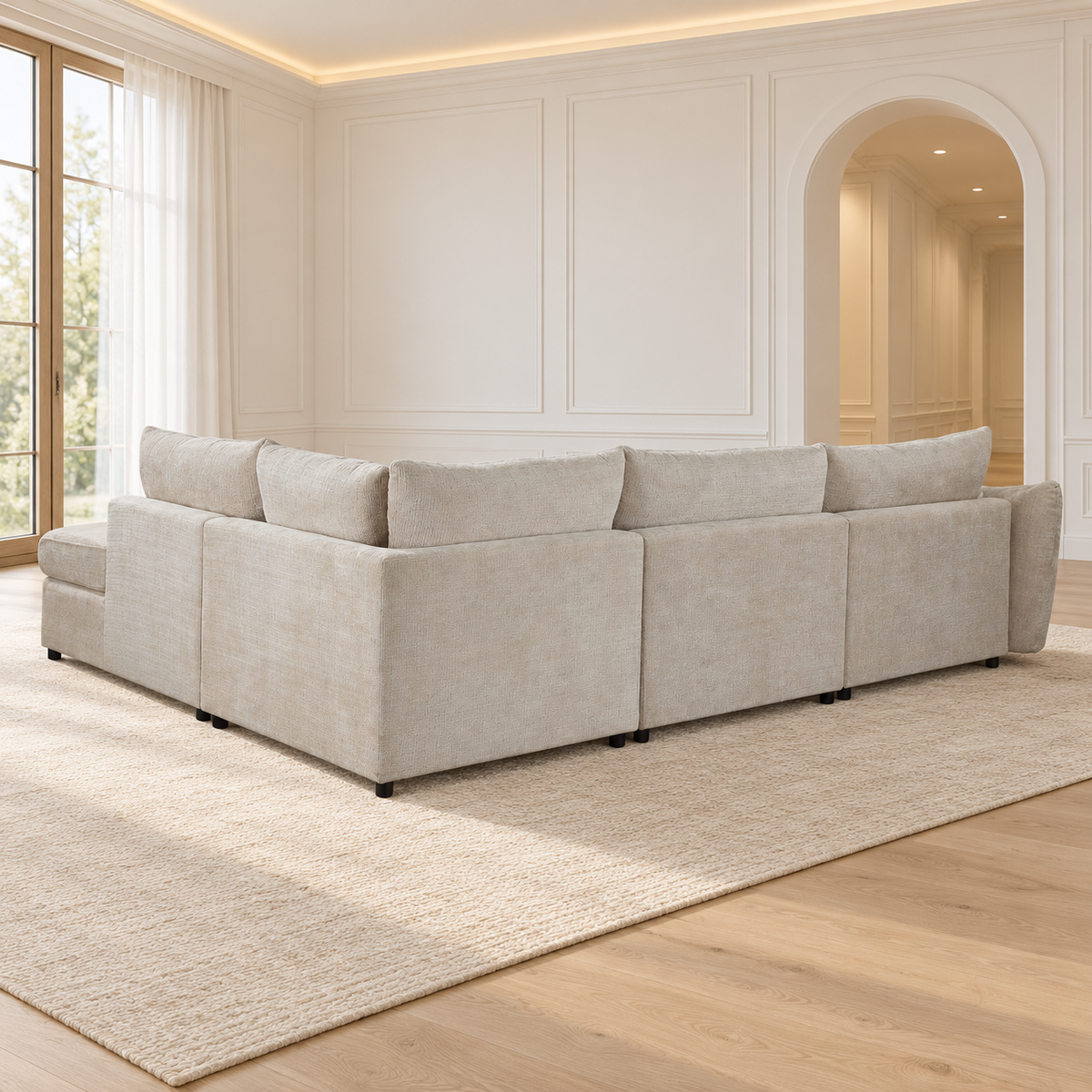 Grand Canapé d'Angle modulable 7 places en tissu 334x240xH87CM - VOLTAIRE