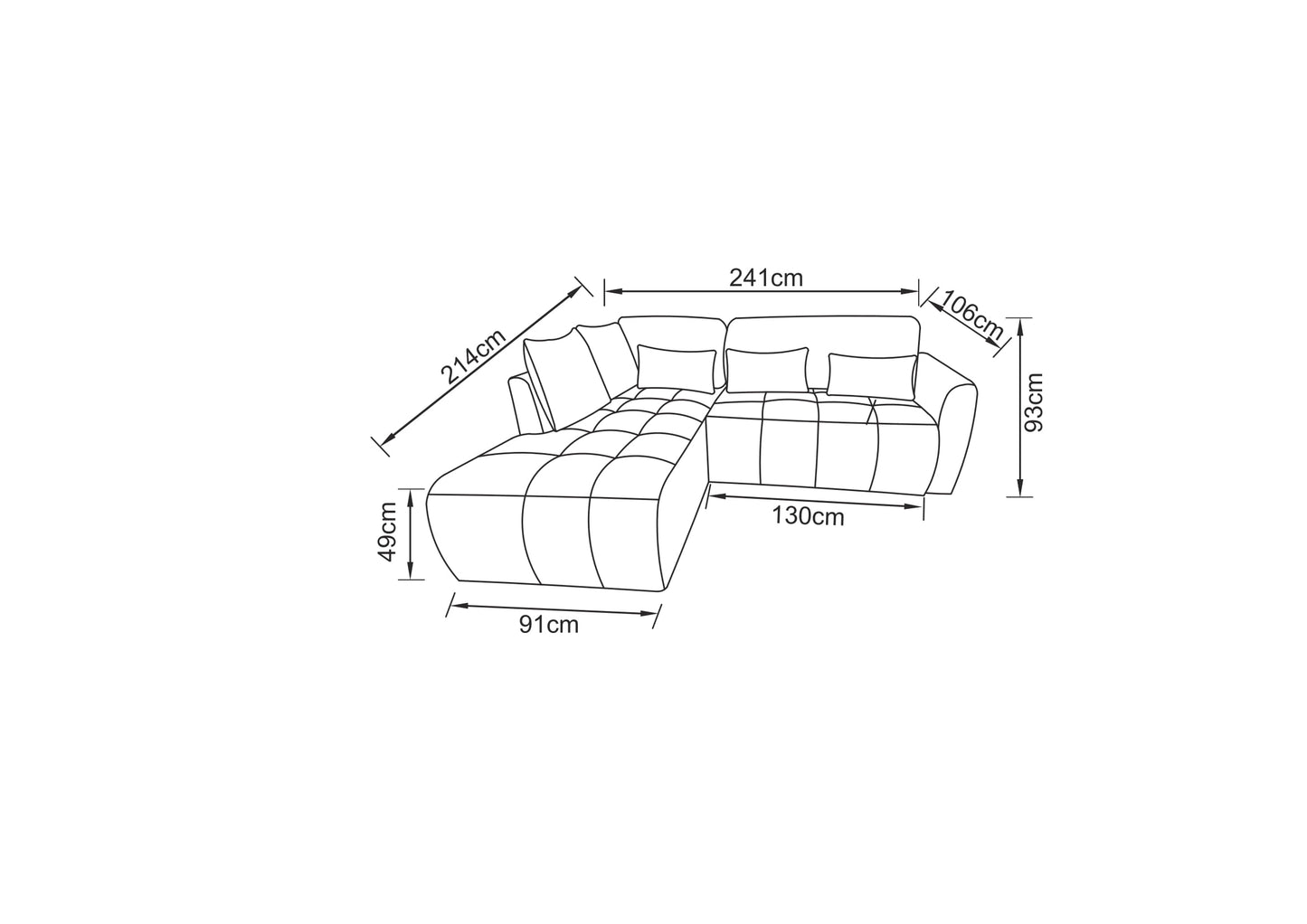 Canapé d'angle en tissu anti tache convertible, 241x214xH93CM - ENVY