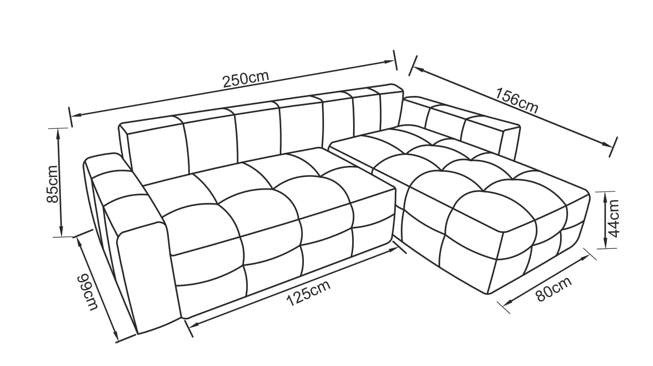Canapé d'angle en tissu anti tache convertible, 250x156xH85CM - PABLO