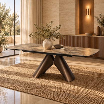 Table à manger extensible avec plateau en céramique, 180-260x100xH76CM - KIARA