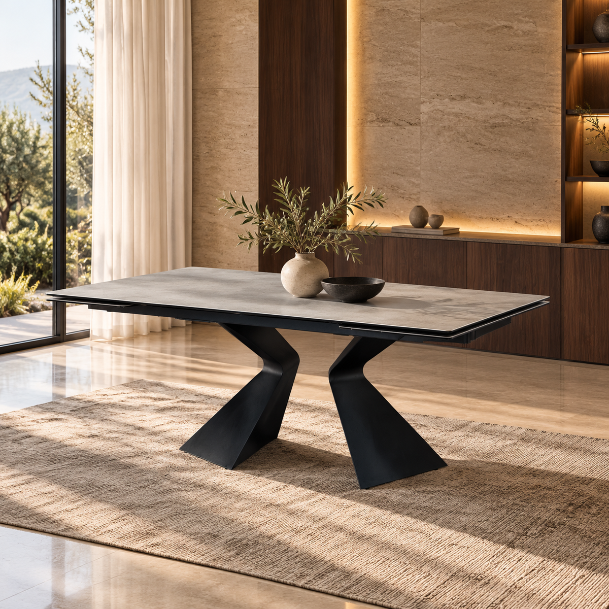Table à manger extensible avec plateau en céramique, 180-260x100xH76CM - AXTON