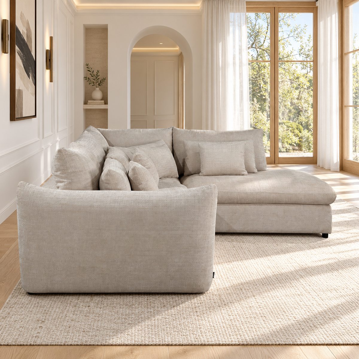 Grand Canapé d'Angle modulable 7 places en tissu 334x240xH87CM - VOLTAIRE