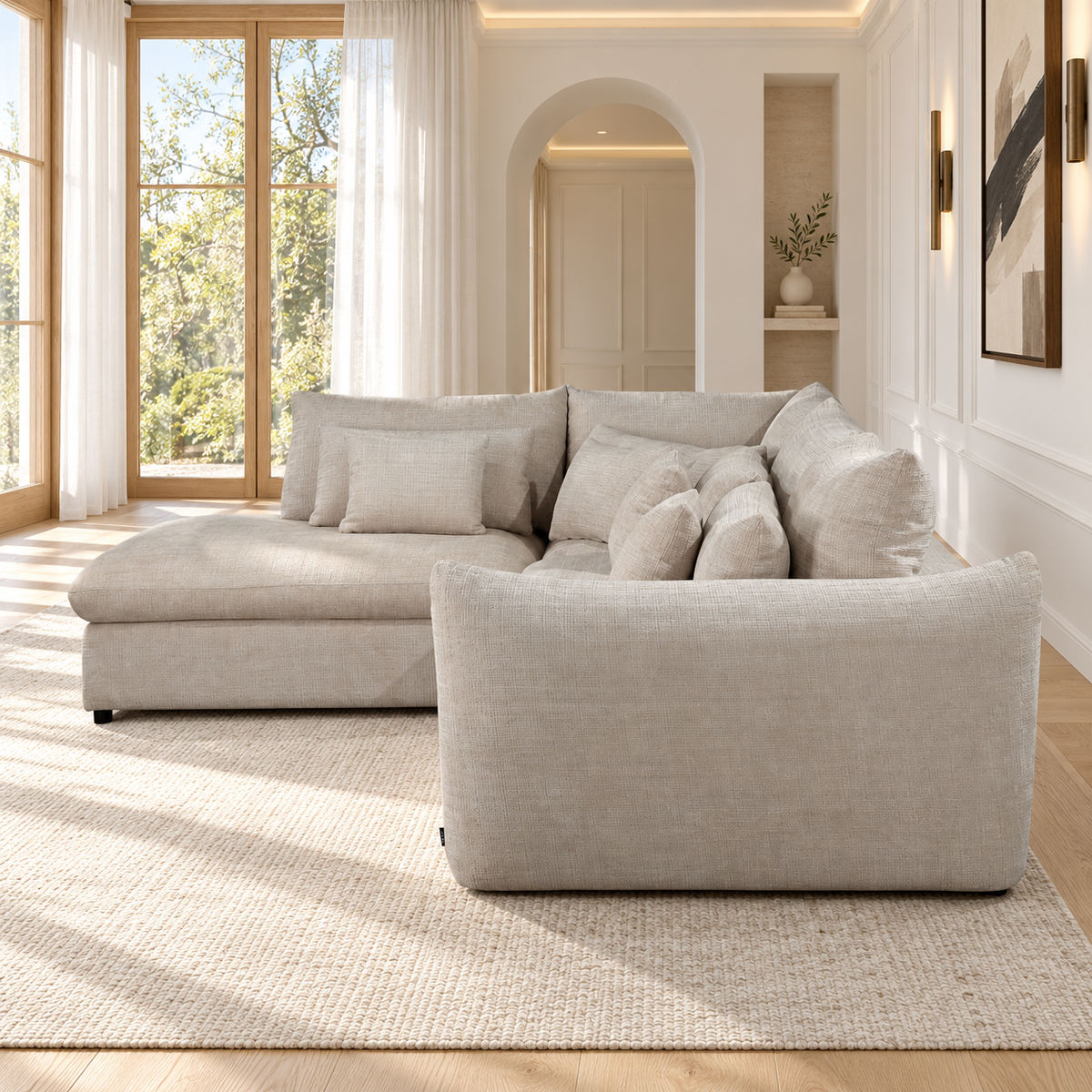 Grand Canapé d'Angle modulable 7 places en tissu 334x240xH87CM - VOLTAIRE