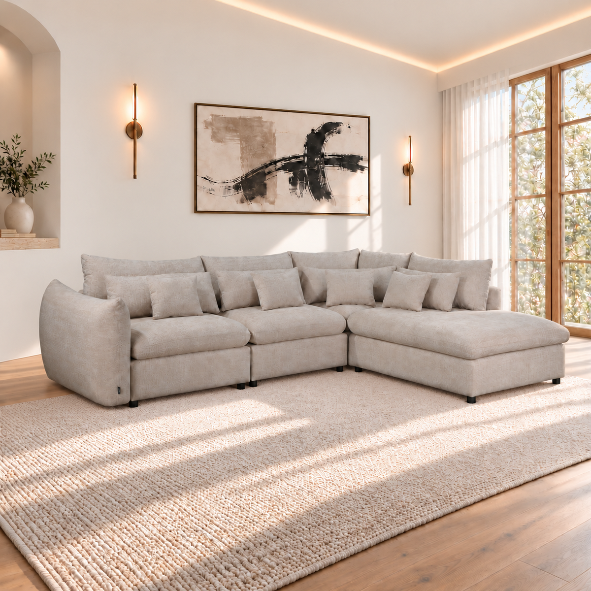 Grand Canapé d'Angle modulable 7 places en tissu 334x240xH87CM - VOLTAIRE