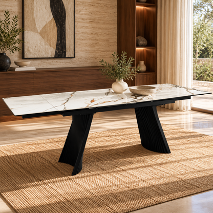 Table à manger extensible avec plateau en céramique, 200-300x100xH76CM - AURELIA